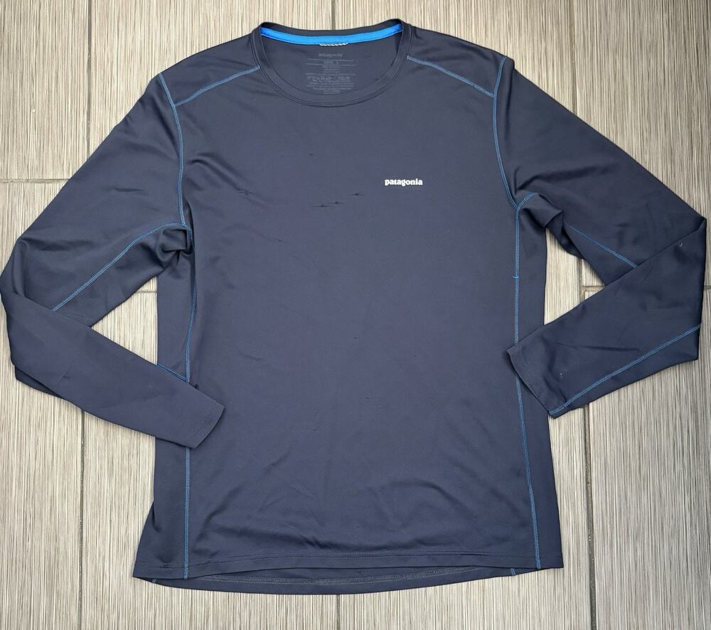 Patagonia Base Layer Shirt Men’s Large Navy Blue Knit Long Sleeve Performance